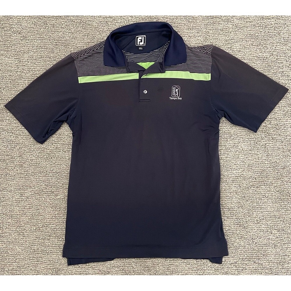 FootJoy Men's Polo‎ Golf Shirt Athletic Fit TPC Tampa Bay Logo Large Blue Green